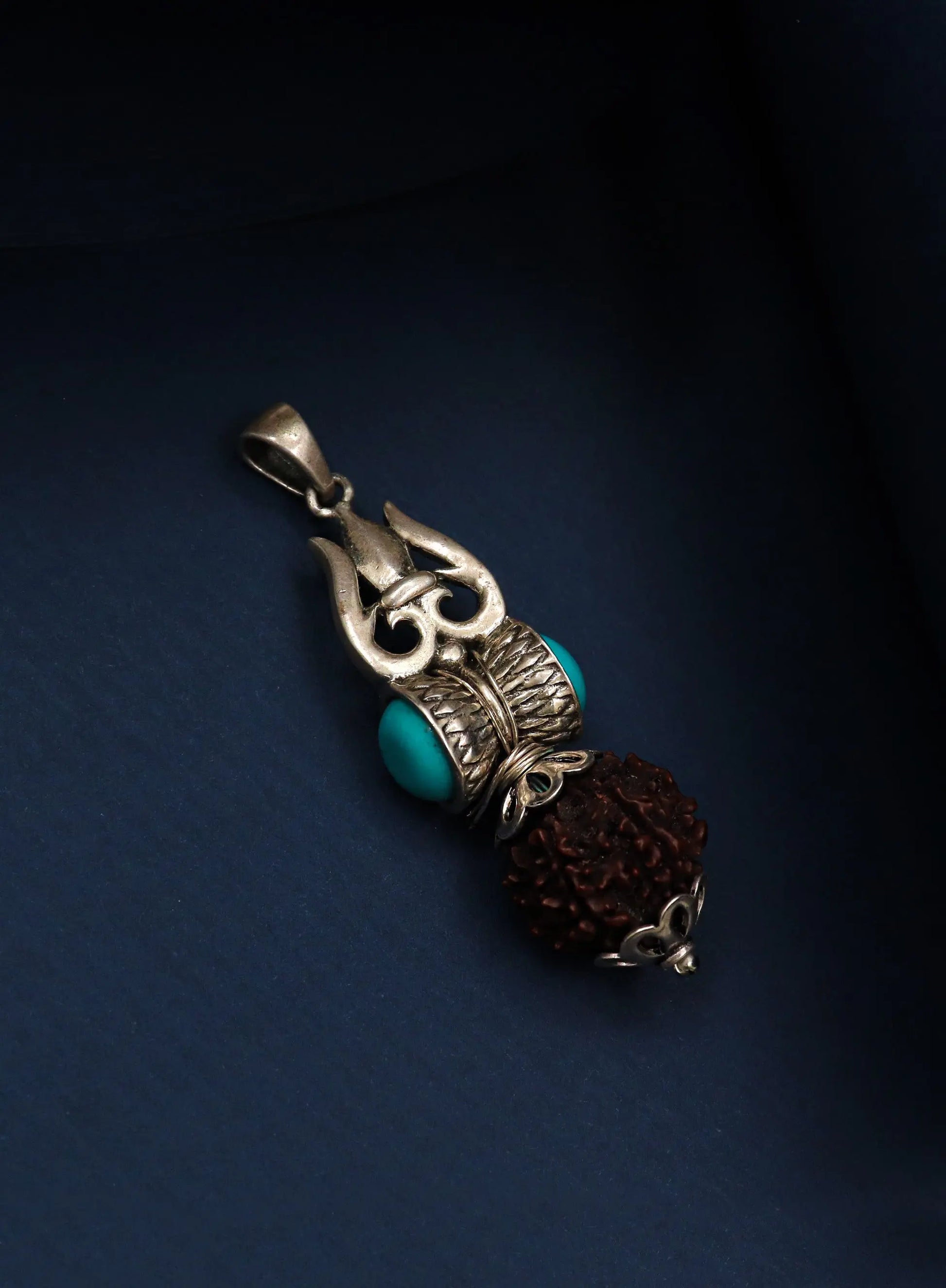 Elegant Rudraksha Bead with Trishul And Damru Charm Sawan Silver Pendant Jewelry - VJewels