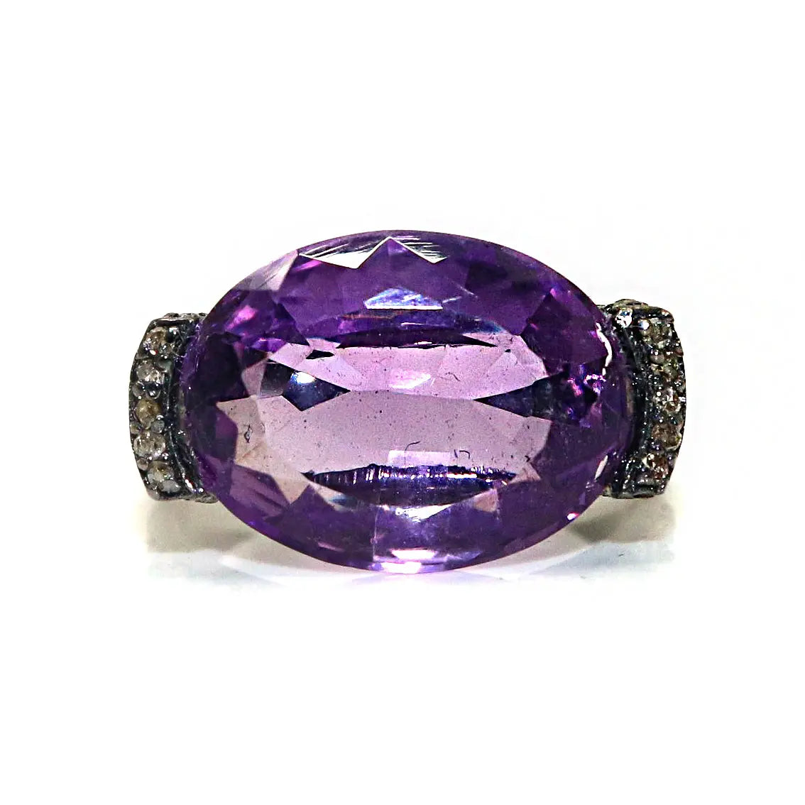 Victorian Era Purple Amethyst And Diamond Black Oxide Plated Ring Jewelry VJewels