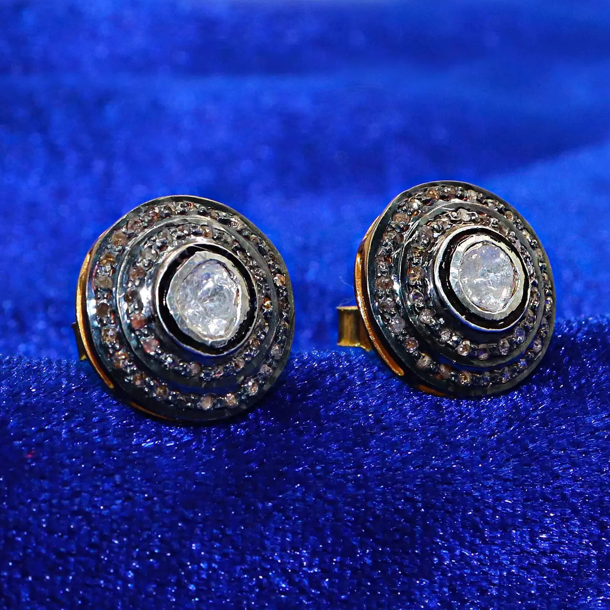 Victorian Era Uncut Diamond Polki And Diamond Round Stud Earring Jewelry VJewels